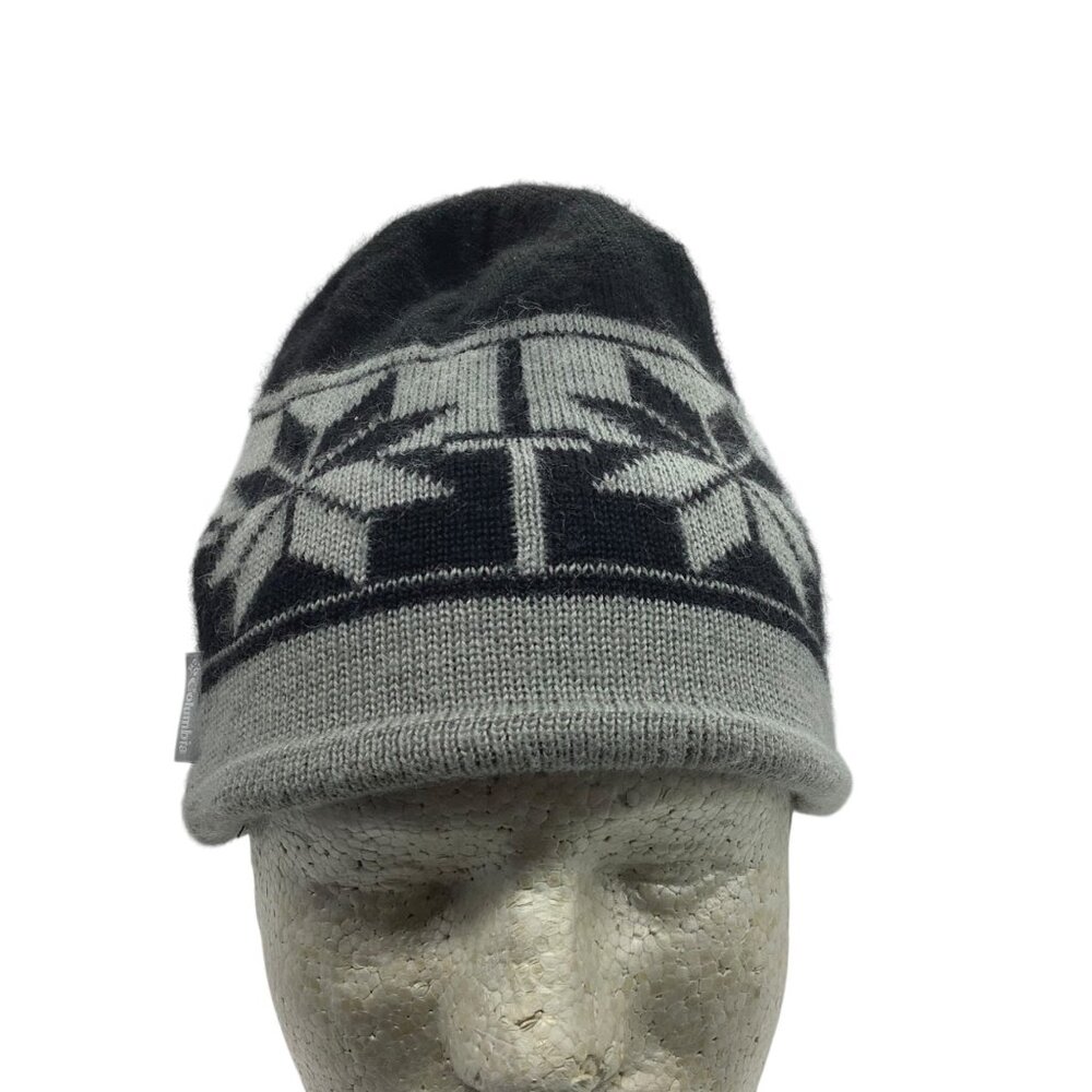 Columbia‎ Women Snowflake Knit Beanie Hat Black Gray Thermal Warm Winter Cap
